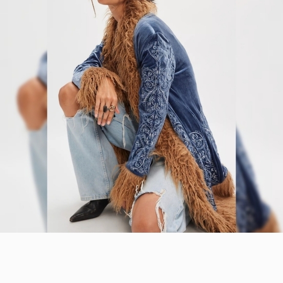 Free People Penny Lane Coat  with Brown Faux Fur Trim Nwt - Picture 2 of 3